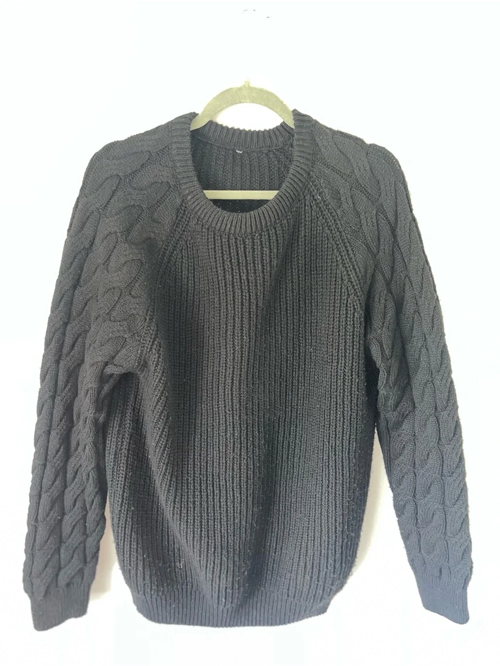 Black Cable/Honeycomb Knit Crewneck Sweater -Oversized